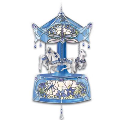 Louis Comfort Tiffany Inspired Rotating Musical Carousel Ornament Dream Dancers