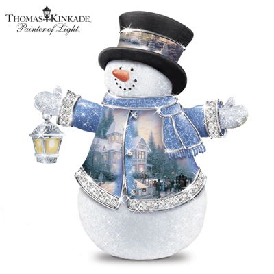 Thomas Kinkade Victorian Christmas Snowman Swarovski Crystal Pin