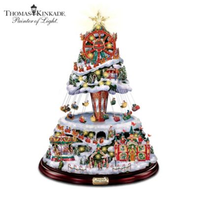 Thomas Kinkade Illuminated Musical Rotating Tabletop Christmas Tree: Winter Festival
