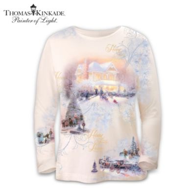 Thomas Kinkade's Artistic Design Long Sleeved Shirt: Winter Memories