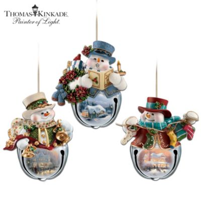 Thomas Kinkade Snow-Bell Holidays Snowman Ornaments - Set Of Three