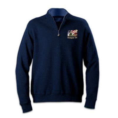 USMC Embroidered Zippered Pullover Men's Sweater - Semper Fi