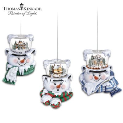 Thomas Kinkade Top Of The Season Snowman Ornament Collection Set One - Set Of 3