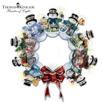 Thomas Kinkade Illuminated Musical Snowman Wreath - Let It Snow