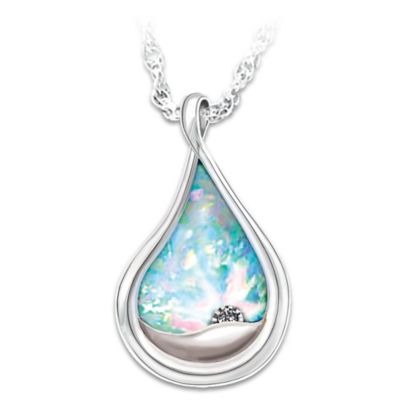 Buy Diamond And Created Opal Engraved Pendant Necklace: I Am With You