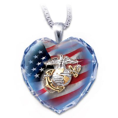 USMC Crystal Heart Pendant Necklace: Semper Fidelis Pride Gift