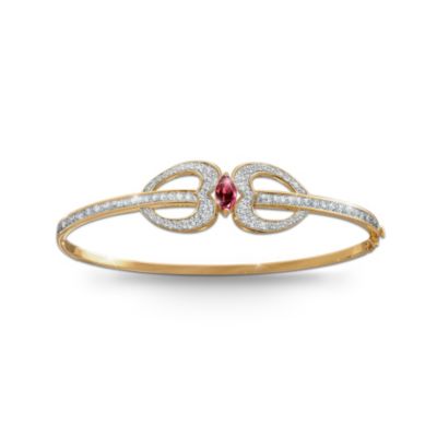 Sterling Silver Garnet And Swarovski Crystal Bangle Bracelet: Embraced In Love