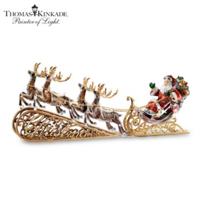 Thomas Kinkade Dashing Through The Snow Crystalline Santa Sculpture