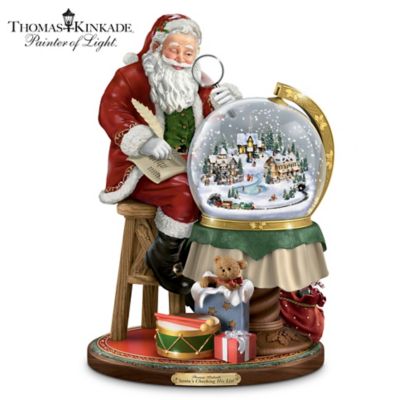 Thomas Kinkade Santa's Checking His List Musical Sculpture With Swirling Snow