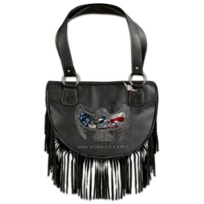 Motorcycle-Themed Women's Black Leather Handbag: Ride Hard, Live Free