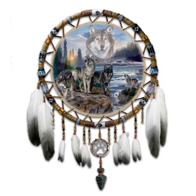 Native American Inspired Genuine Leather Dreamcatcher With Wolf Art Spirits Of The Forest