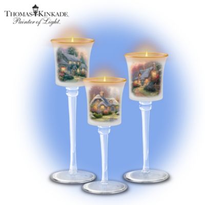 Thomas Kinkade's Glow Of Elegance Candleholder Set