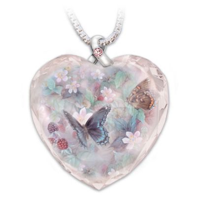 Lena Liu Breast Cancer Support Crystal Pendant Necklace: Butterflies Of Hope