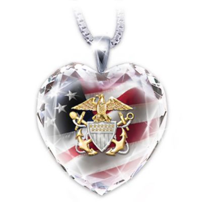 U.S. Navy Crystal Heart-Shaped Pendant Necklace