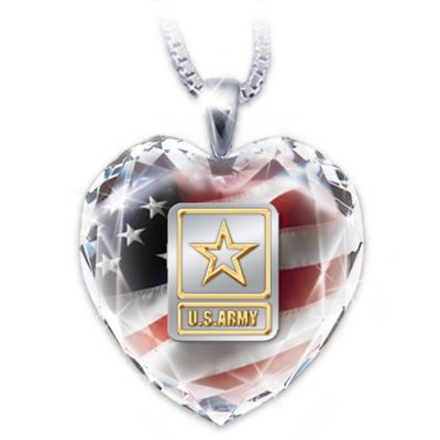 U.S. Army Crystal Heart Pendant Necklace