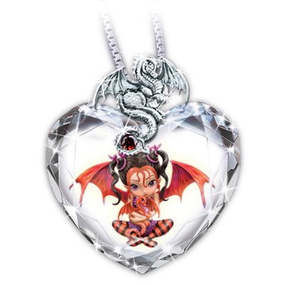 Ruby Fairy Crystal Heart Pendant Necklace
