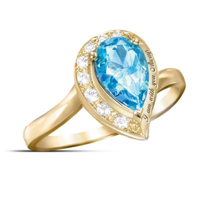 Pear-Shaped Blue Topaz Journey Ring: I Am With You Always