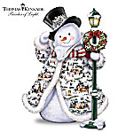 Thomas Kinkade Midwinter Magic Sculpture: Snowman With Illuminated Village Buildings