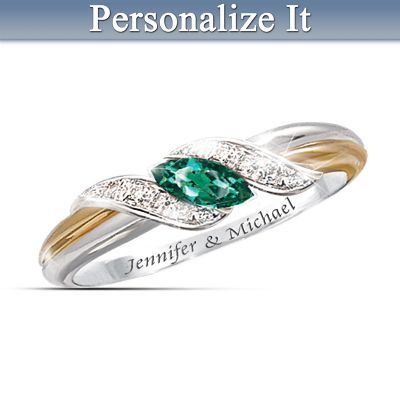 Emerald And Diamond Embrace Personalized Couple's Ring