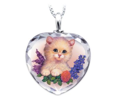 Darling Kitten Heart-Shaped Crystal Pendant Necklace: Cat-Lovers Jewelry Gift