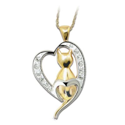 Swarovski Crystal Cat Pendant Necklace - Paw Prints On My Heart