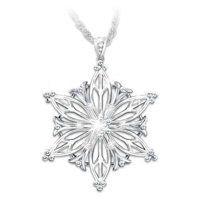 Unique As A Snowflake - Solid Sterling Silver Pendant With A Genuine Solitaire Diamond