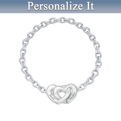 Two Hearts Personalized Couples Bracelet With Swarovski Crystals