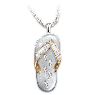 My Dear Granddaughter's Footprints In The Sand Crystal Pendant Necklace