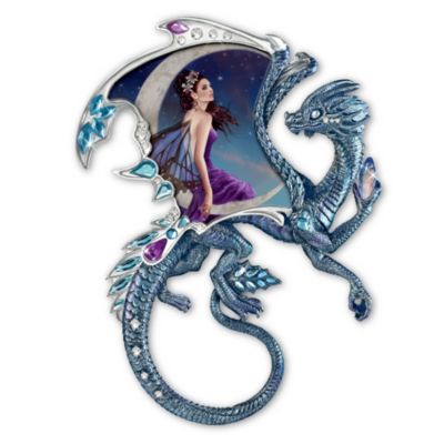 Indigo Memories Wall Decor: Dragon Sculpture Featuring Fairy Art Of Nene Thomas