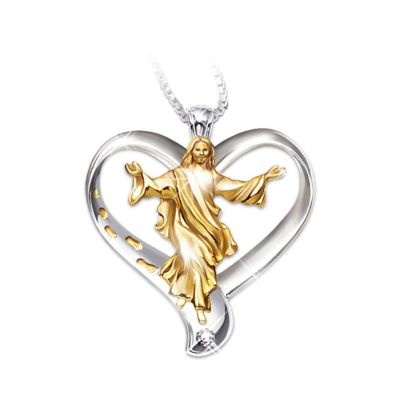 Footprints Of Faith Diamond Heart Shaped Pendant Necklace