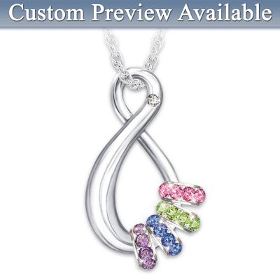 Personalized Swarovski Crystal Birthstone Pendant Necklace: Mother's Infinite Joy