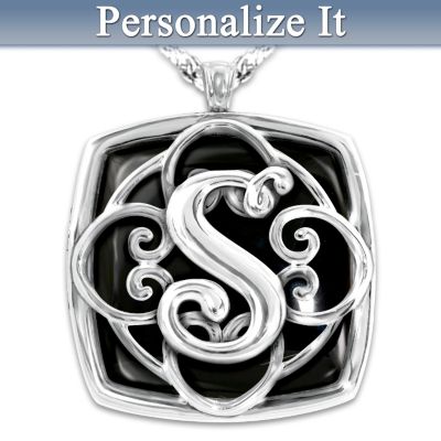 Reversible Black Onyx Initial Pendant Necklace