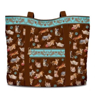 Kitten Capers Quilted Tote Bag With Matching Cosmetic Cases