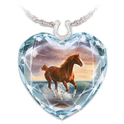 Surf Dancer Crystal Heart Necklace With Horse Artwork