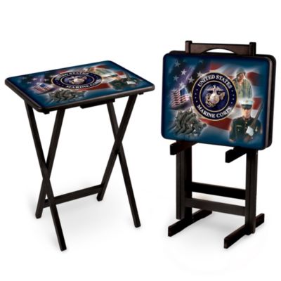 USMC Tray Table Set With A Free Space Saving Storage Stand