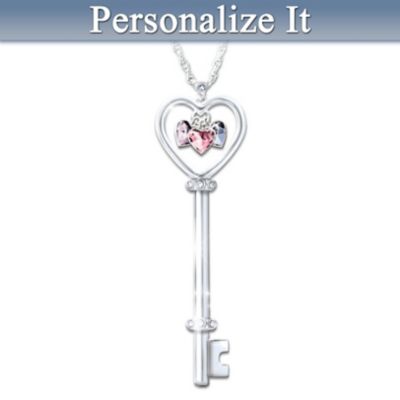 The Key To A Mothers Heart Personalized Birthstone Pendant Necklace