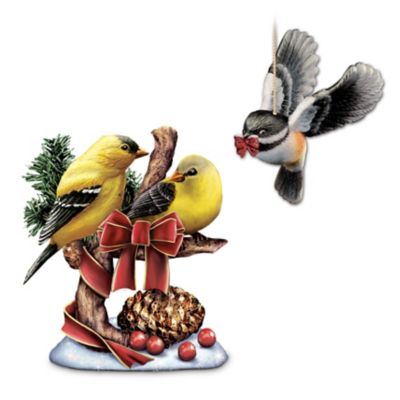 Holiday Tweets Goldfinch And Chickadee Songbird Figurine Set