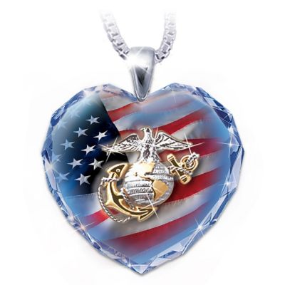 Military Crystal Heart Pendant Necklaces