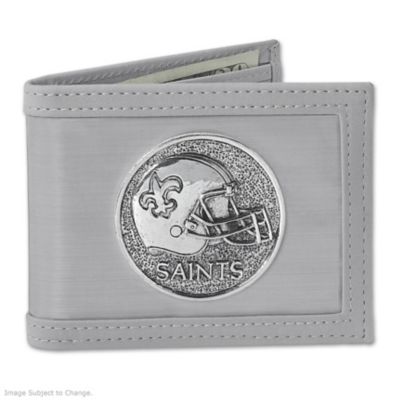 The New Orleans Saints in their first Super Bowl appearance proved they are the undisputed champions of the NFL! Now, carry your team pride with you wherever you go with the first-ever stainless steel New Orleans Saints men's wallet, a singular achievement in craftsmanship and design exclusively from The Bradford Exchange.Officially licensed by NFL Properties LLC and handcrafted with 25,000 flexible stainless steel threads - three times thinner than a piece of paper - this New Orleans Saints wallet has the strength that surpasses leather with a feel as slick as steel. Convenient interior compartments include three credit card slots, two pockets, an ID window and large pocket for bills. Plus, this Saints wallet showcases a Saints helmet and team name on the front and is finished with a faux suede trim and lining. Carry it with pride or give as rugged New Orleans Saints fan gifts! Strong demand is expected, so don't miss out. Order now!