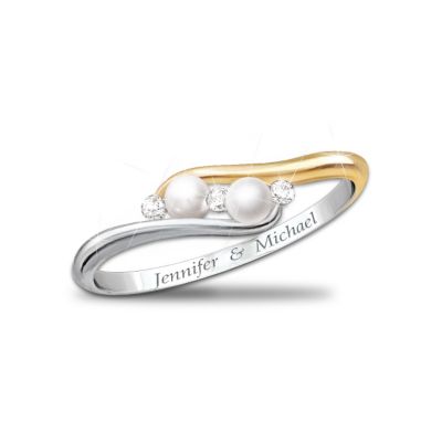 True Love Cultured Freshwater Pearl And Diamond Personalized Women's Ring