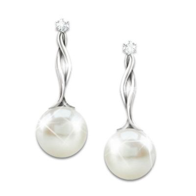 Disney Princess Pearl And Diamond Sterling Silver Earrings