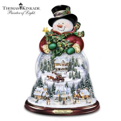 Thomas Kinkade Wondrous Winter Musical Snowman Snowglobe
