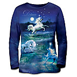 Land Of Enchantment: Womens Long-Sleeved Shirt With Unicorn Artwork