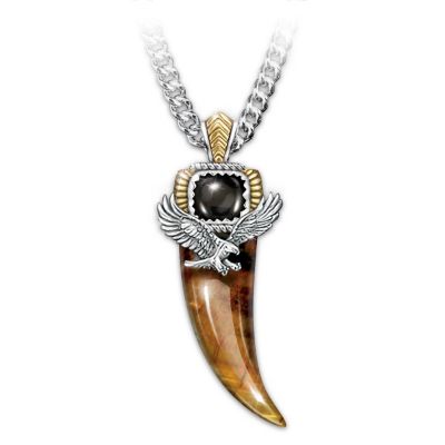 Majestic Power Genuine Tiger's Eye And Black Onyx Eagle Talon Pendant Necklace