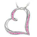 Breast Cancer Support Heart-Shaped Crystal Pendant Necklace: Heart Of Hope