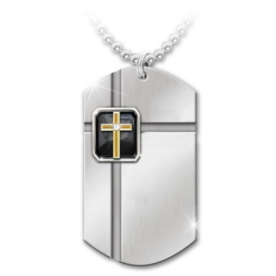 The Lords Prayer Strength In Faith Onyx Dog Tag Pendant Necklace