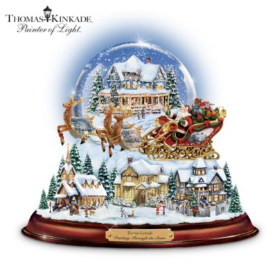 Thomas Kinkade Santa And Sleigh Snowglobe: Dashing Through The Snow