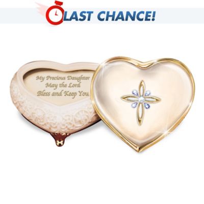 Heirloom Porcelain Heart-Shaped Jeweled Music Box: My Blessed Daughter 