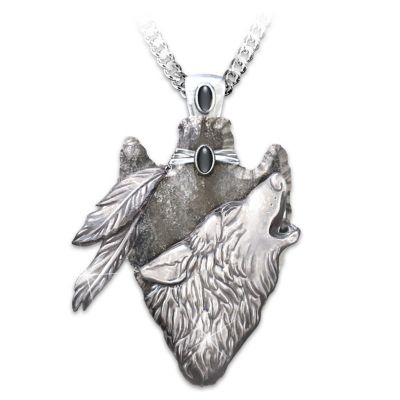 Sacred Courage Wolf Arrowhead Pendant Necklace