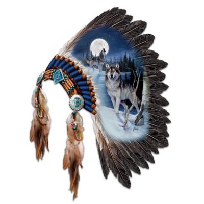 Replica Warrior Headdress With Wolf Art Wall Decor: Moonlit Majesty